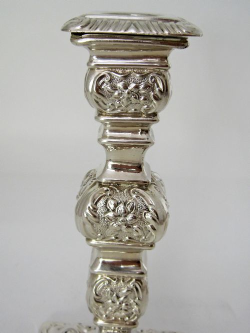 PAIR OF ORNATE LATE VICTORIAN SILVER CANDLESTICKS - ADDITIONAL PHOTO 3
