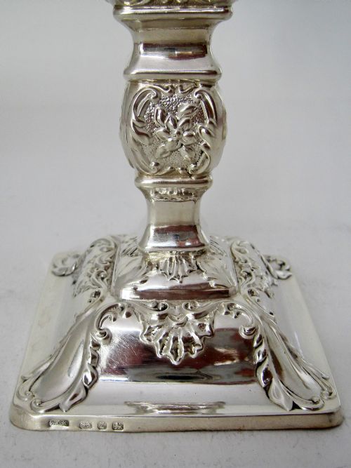 PAIR OF ORNATE LATE VICTORIAN SILVER CANDLESTICKS - ADDITIONAL PHOTO 4
