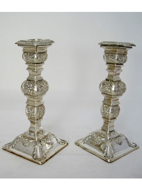 PAIR OF ORNATE LATE VICTORIAN SILVER CANDLESTICKS - ADDITIONAL PHOTO 6
