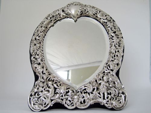 william comyns victorian heart shaped silver dressing table mirror - CATEGORY: ANTIQUE MIRRORS - DATED 1890