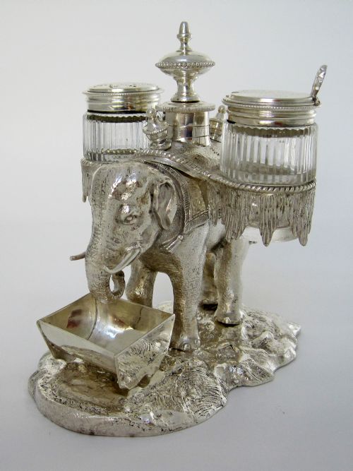 over size victorian silver plated elephant cruet set - CATEGORY: ANTIQUE SILVER - DATED 1880