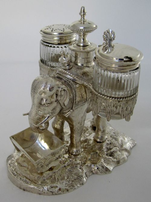 OVER SIZE VICTORIAN SILVER PLATED ELEPHANT CRUET SET - ADDITIONAL PHOTO 2
