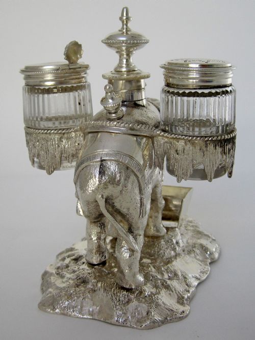 OVER SIZE VICTORIAN SILVER PLATED ELEPHANT CRUET SET - ADDITIONAL PHOTO 3