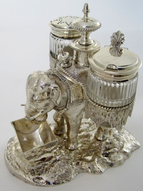OVER SIZE VICTORIAN SILVER PLATED ELEPHANT CRUET SET - ADDITIONAL PHOTO 5
