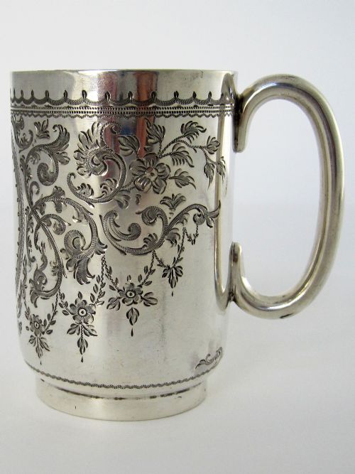 victorian hand engraved silver christening mug with gilt interior - CATEGORY: ANTIQUE SILVER - DATED 1900