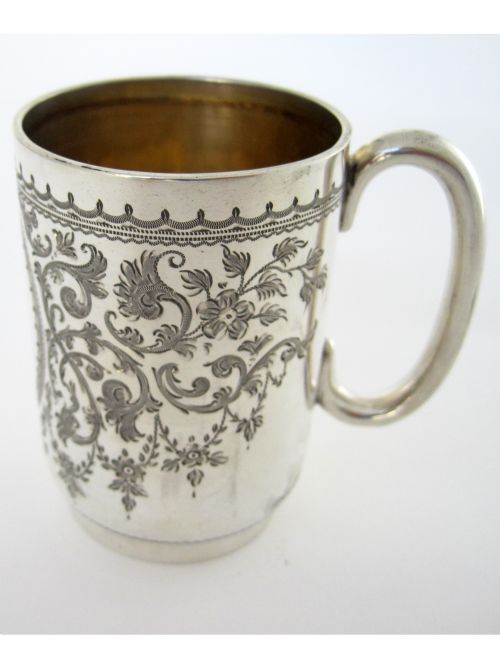 VICTORIAN HAND ENGRAVED SILVER CHRISTENING MUG WITH GILT INTERIOR - ADDITIONAL PHOTO 5