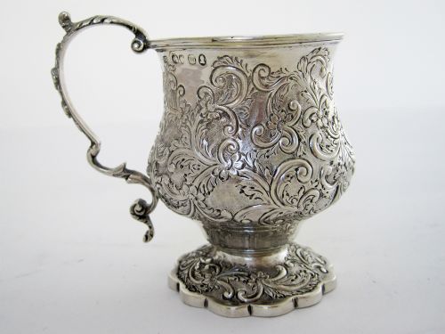 ornate georgian campana shaped silver christening mug - CATEGORY: ANTIQUE SILVER - DATED 1800