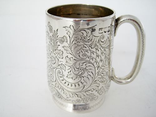 crown motif victorian silver christening mug with a loop handle - CATEGORY: ANTIQUE SILVER - DATED 1890