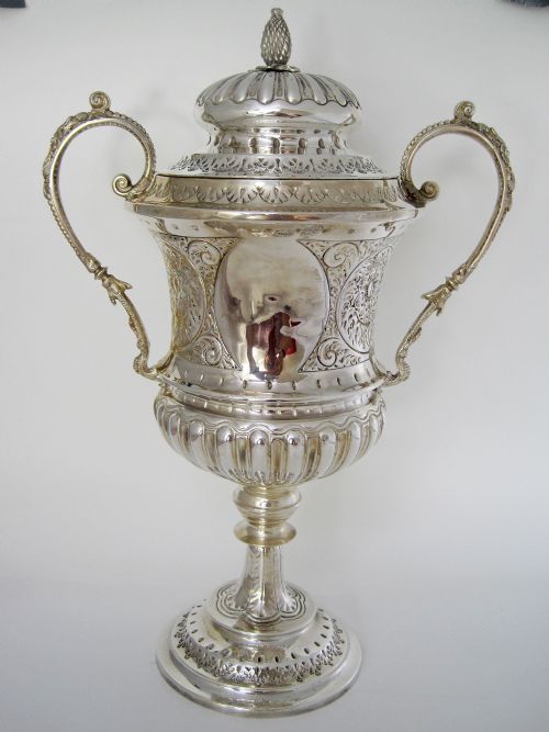 impressive late victorian campana shaped silver trophy cup - CATEGORY: ANTIQUE SILVER - DATED 1890