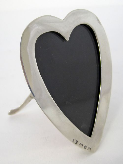 victorian silver heart shaped photo frame with read leather back - CATEGORY: ANTIQUE SILVER - DATED 1890