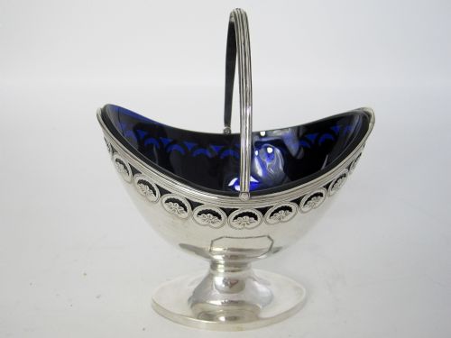 george iii oval silver sugar basket with bristol blue glass liner - CATEGORY: ANTIQUE SILVER - DATED 1750