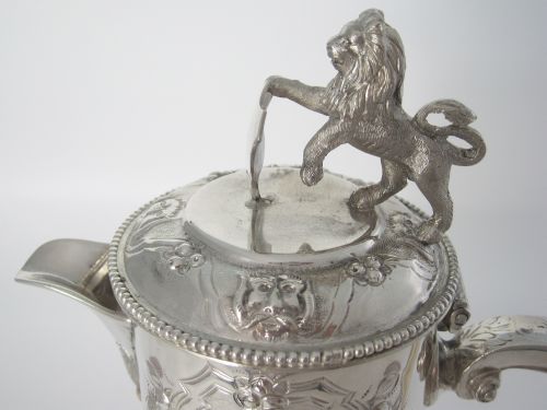 VICTORIAN SILVER PLATED CLARET JUG WITH LION AND SHIELD FINIAL - ADDITIONAL PHOTO 2