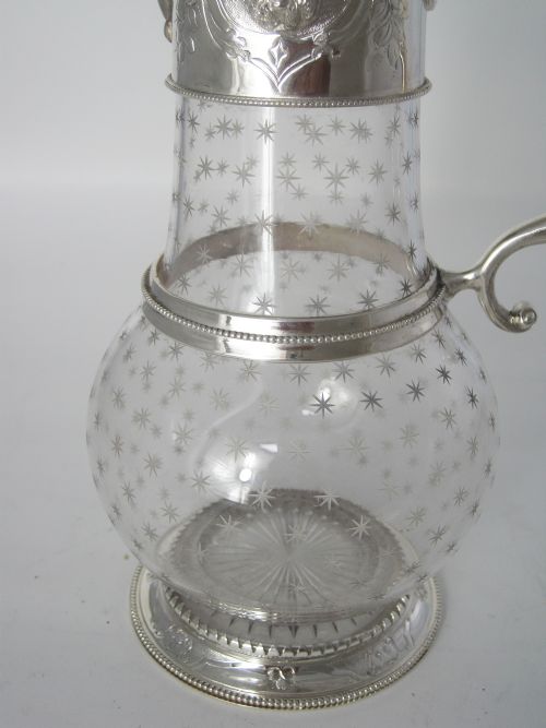 VICTORIAN SILVER PLATED CLARET JUG WITH LION AND SHIELD FINIAL - ADDITIONAL PHOTO 4