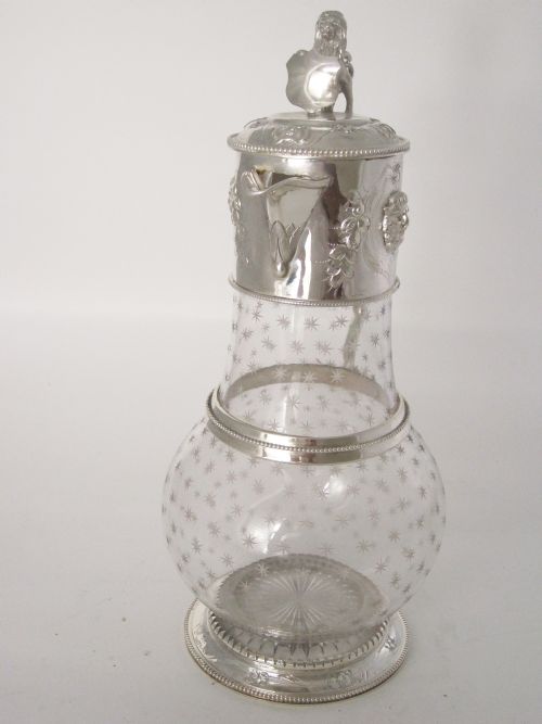 VICTORIAN SILVER PLATED CLARET JUG WITH LION AND SHIELD FINIAL - ADDITIONAL PHOTO 6