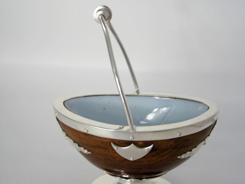 UNUSUAL VICTORIAN OAK AND SILVER PLATE BOAT SHAPE SUGAR BASKET - ADDITIONAL PHOTO 1