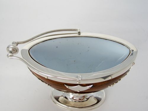 UNUSUAL VICTORIAN OAK AND SILVER PLATE BOAT SHAPE SUGAR BASKET - ADDITIONAL PHOTO 2