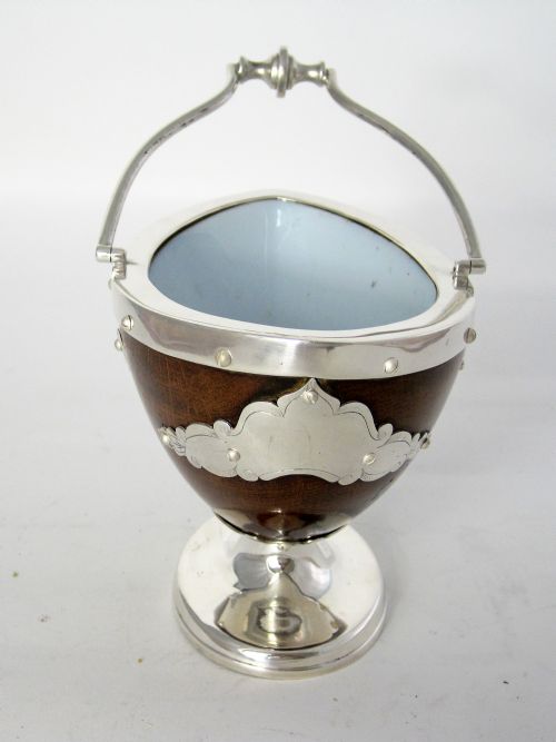 UNUSUAL VICTORIAN OAK AND SILVER PLATE BOAT SHAPE SUGAR BASKET - ADDITIONAL PHOTO 3