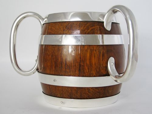 LATE VICTORIAN JOHN GRINSELL OAK AND SILVER PLATE THREE HANDLE LOVING CUP - ADDITIONAL PHOTO 3