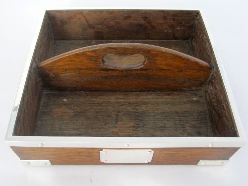 STYLISH OAK AND SILVER PLATED SQUARE CUTLERY CONTAINER - ADDITIONAL PHOTO 2
