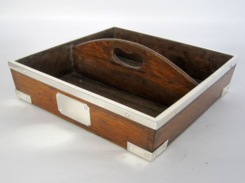 STYLISH OAK AND SILVER PLATED SQUARE CUTLERY CONTAINER - ADDITIONAL PHOTO 3