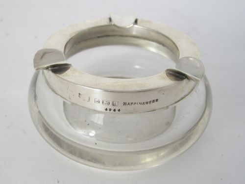 mappin webb silver and clear glass circular ash tray - CATEGORY: ANTIQUE SILVER - DATED 1910