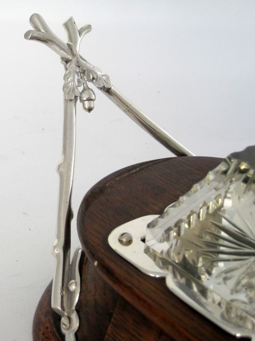 DECORATIVE LATE VICTORIAN OAK AND SILVER PLATE INK STAND - ADDITIONAL PHOTO 1