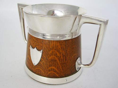 VICTORIAN OAK AND SILVER PLATED TROPHY FLOWER OR FOOD CONTAINER - ADDITIONAL PHOTO 2