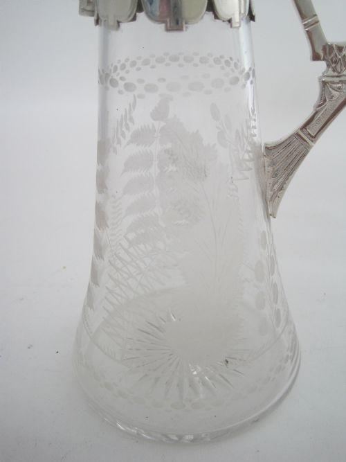 VICTORIAN SILVER PLATED CLARET JUG WITH CAST FLUTED SPOUT AND AN UNUSUAL STYLISED HANDLE - ADDITIONAL PHOTO 6
