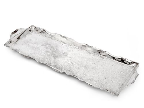 victorian silver plated rectangular bar tray with a hammered design - CATEGORY: ANTIQUE SILVER - DATED 1890