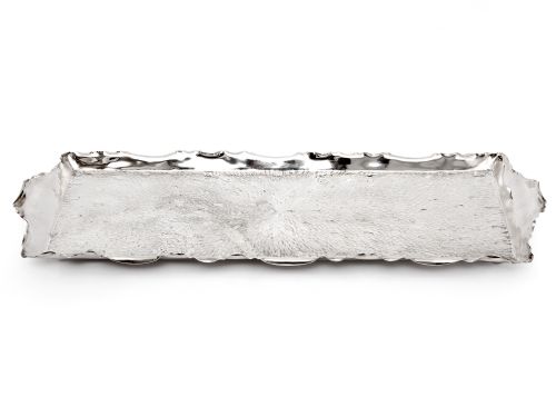 VICTORIAN SILVER PLATED RECTANGULAR BAR TRAY WITH A HAMMERED DESIGN - ADDITIONAL PHOTO 1