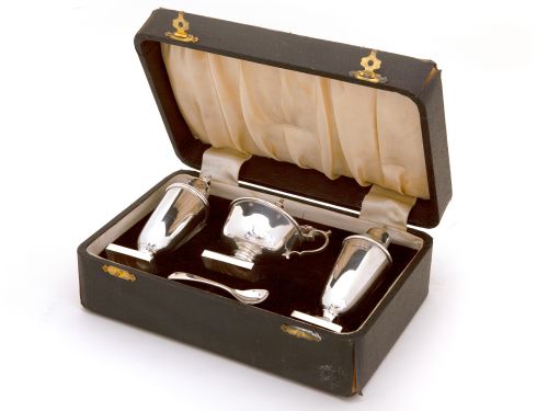 boxed four piece silver condiment set - CATEGORY: ANTIQUE SILVER - DATED 1930