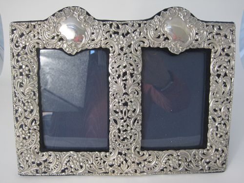 unusual late victorian double photo picture frame - CATEGORY: ANTIQUE SILVER - DATED 1900