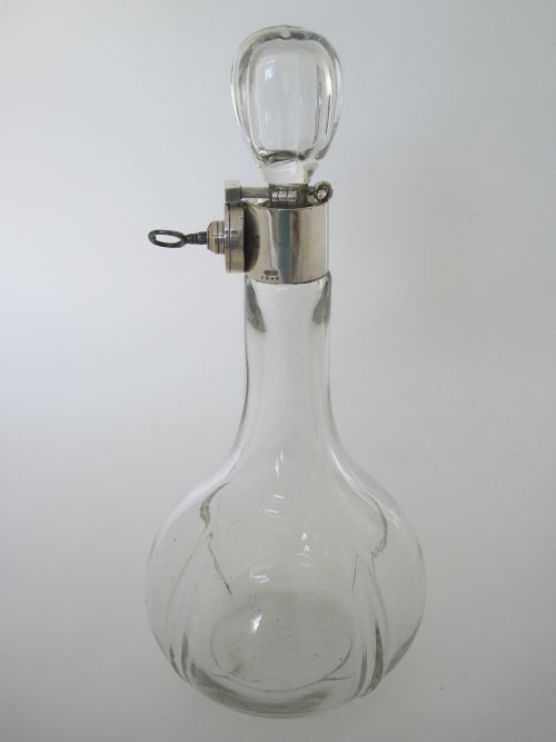 john grinsell son locking decanter with silver plated locking mount - CATEGORY: ANTIQUE SILVER - DATED 1900