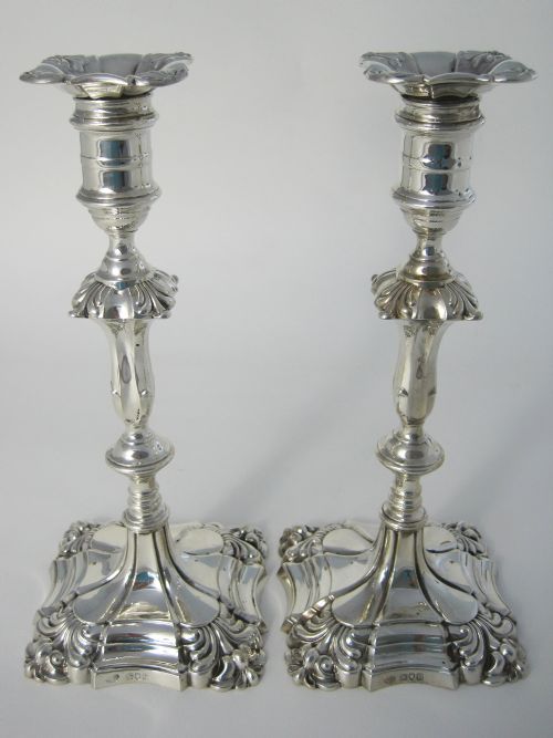 pair of goldsmiths silversmith george iii style silver candlesticks - CATEGORY: ANTIQUE SILVER - DATED 1900