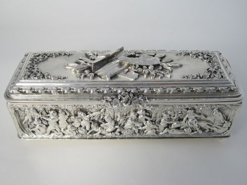 decorative electrotype rectangular silver plated jewellery or trinket box - CATEGORY: ANTIQUE SILVER - DATED 1880