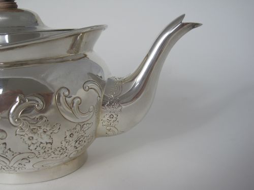 PRETTY EDWARDIAN SILVER TEA POT IN AN OVAL BOAT SHAPE - ADDITIONAL PHOTO 3