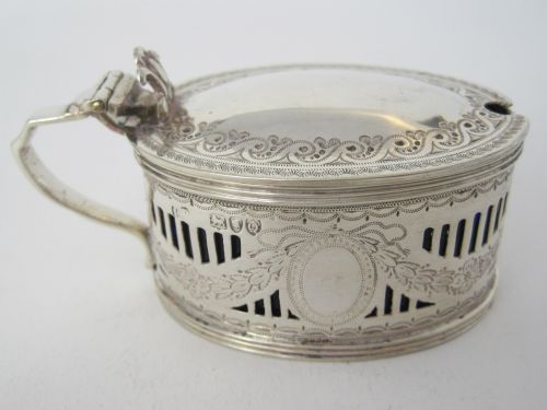 victorian silver mustard with bristol blue glass liner - CATEGORY: ANTIQUE SILVER - DATED 1890