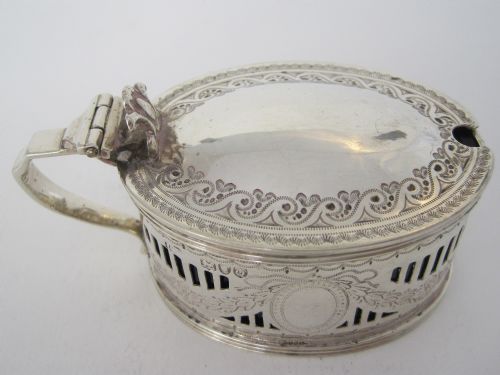VICTORIAN SILVER MUSTARD WITH BRISTOL BLUE GLASS LINER - ADDITIONAL PHOTO 1