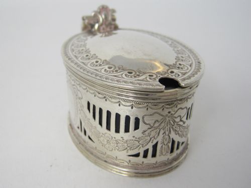 VICTORIAN SILVER MUSTARD WITH BRISTOL BLUE GLASS LINER - ADDITIONAL PHOTO 3