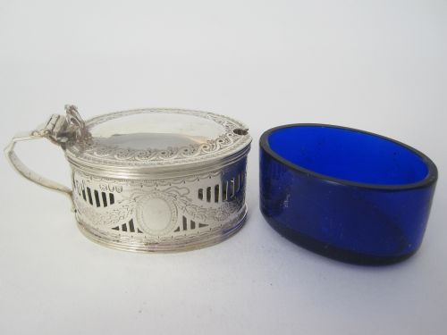 VICTORIAN SILVER MUSTARD WITH BRISTOL BLUE GLASS LINER - ADDITIONAL PHOTO 5