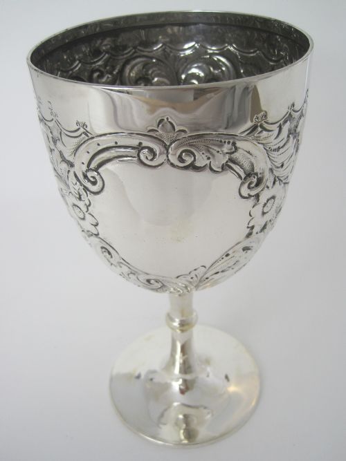 edwardian silver goblet with a chased floral and scroll body - CATEGORY: ANTIQUE SILVER - DATED 1900