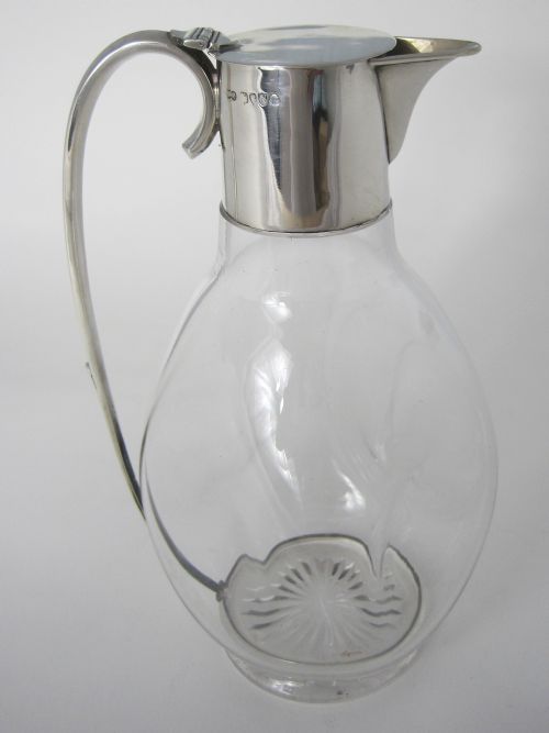 elkington co victorian silver claret jug with plain mount and clear glass body - CATEGORY: ANTIQUE SILVER - DATED 1880