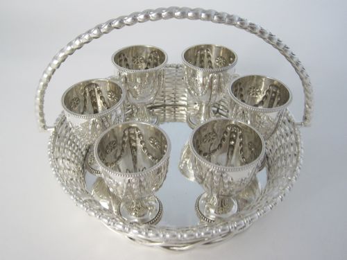 victorian silver plated egg cruet in a wicker work form - CATEGORY: ANTIQUE SILVER - DATED 1890