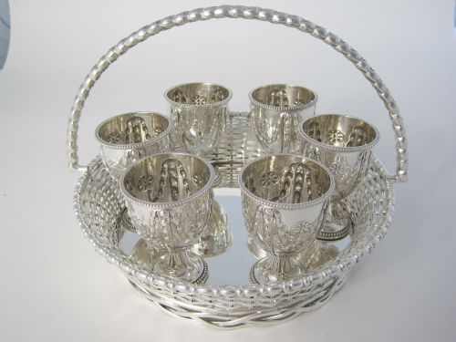 VICTORIAN SILVER PLATED EGG CRUET IN A WICKER WORK FORM - ADDITIONAL PHOTO 1