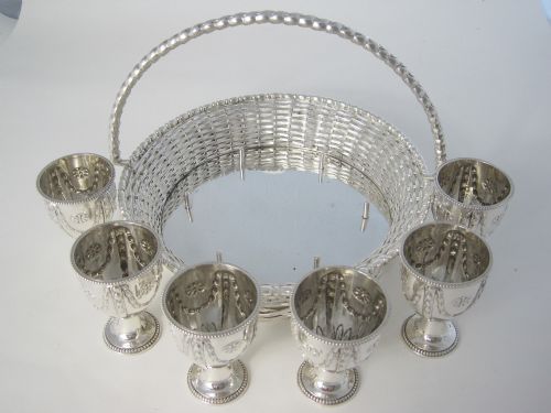 VICTORIAN SILVER PLATED EGG CRUET IN A WICKER WORK FORM - ADDITIONAL PHOTO 3