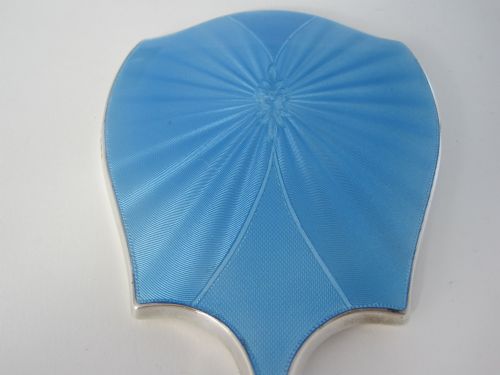 SILVER AND TURQUOISE BLUE GILLOCHE ENAMEL SHAPED HAND MIRROR - ADDITIONAL PHOTO 1