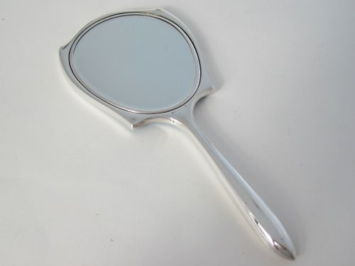 SILVER AND TURQUOISE BLUE GILLOCHE ENAMEL SHAPED HAND MIRROR - ADDITIONAL PHOTO 3