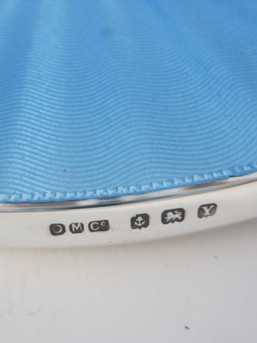 SILVER AND TURQUOISE BLUE GILLOCHE ENAMEL SHAPED HAND MIRROR - ADDITIONAL PHOTO 4
