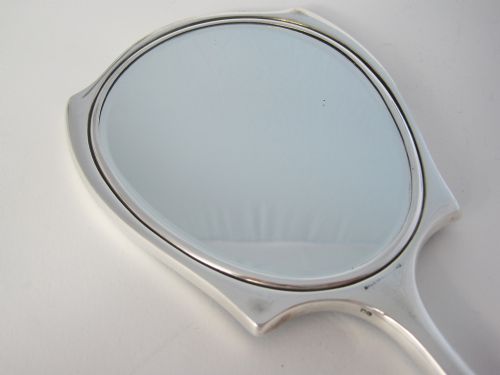 SILVER AND TURQUOISE BLUE GILLOCHE ENAMEL SHAPED HAND MIRROR - ADDITIONAL PHOTO 5