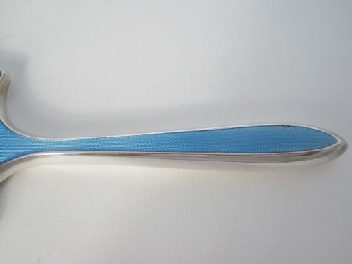 SILVER AND TURQUOISE BLUE GILLOCHE ENAMEL SHAPED HAND MIRROR - ADDITIONAL PHOTO 6